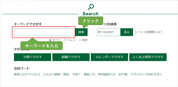 キーワードでさがす方法の説明画像