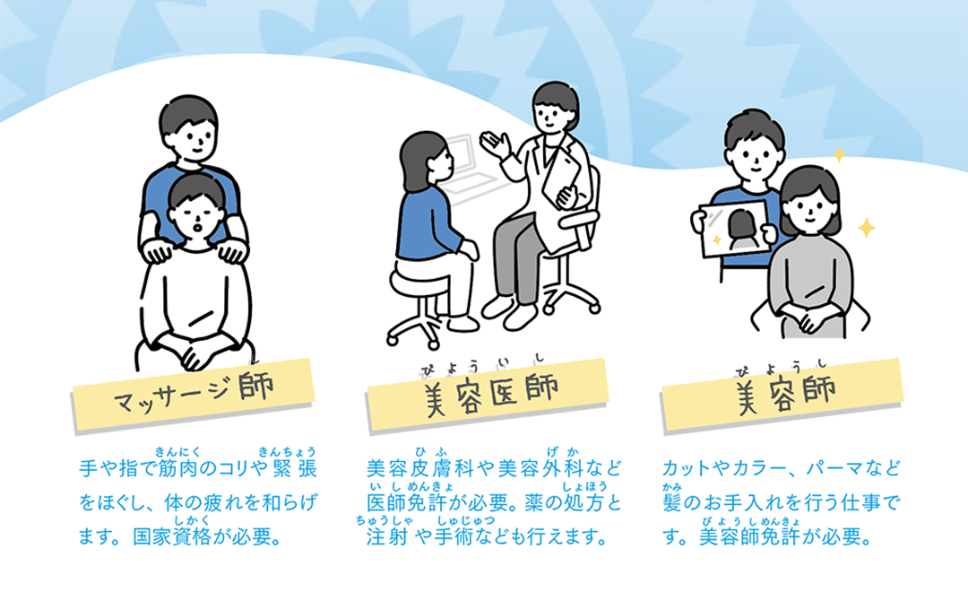 身体をケアする様々な仕事があります。