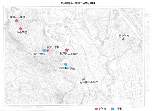 杉戸町立小中学校　通学区域図