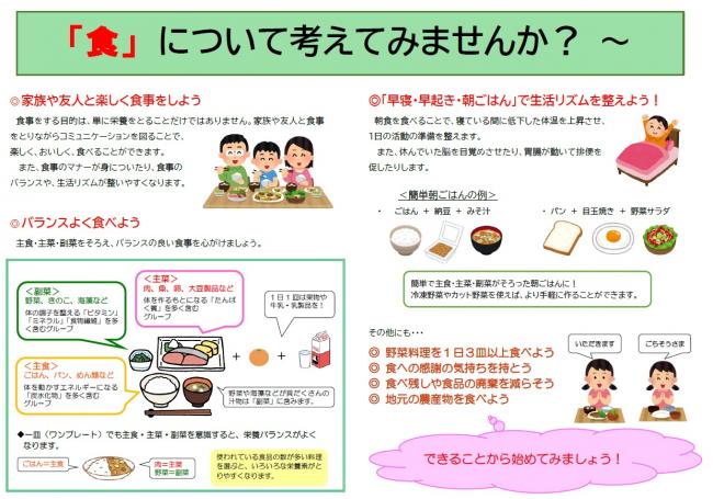 バランスのよい食事や簡単朝ごはん等のイラスト