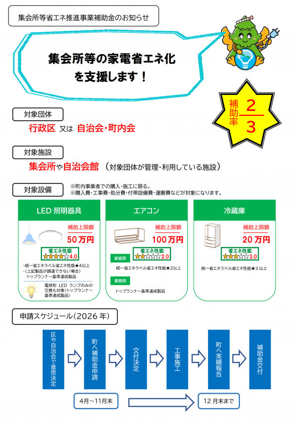 集会所等省エネ補助金のお知らせ