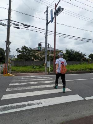 横断歩道を渡る